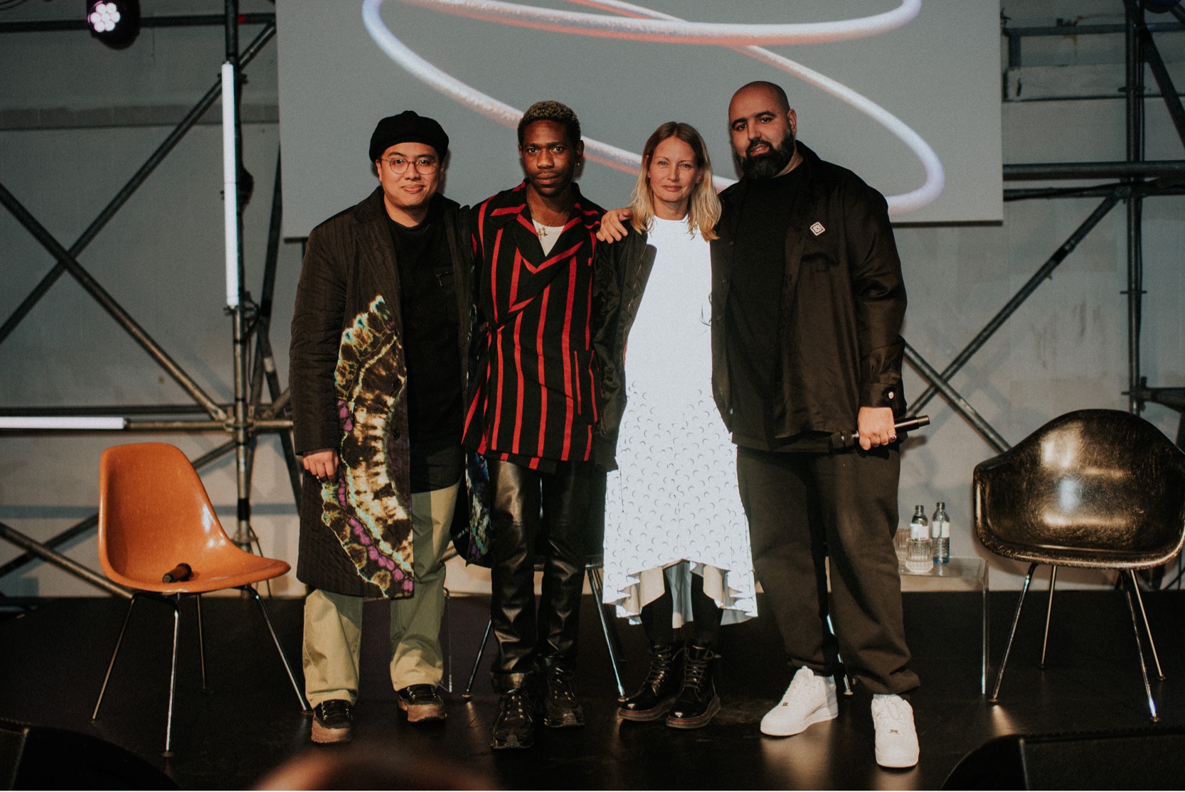 High Snobiety Editorial Director Jian DeLeon and Kenneth Ize, Holly Rogers and Charaf Tajer of Casablanca at the New Luxury panel talk